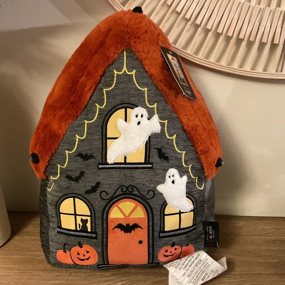 Cynthia Rowley Curious Halloween Haunted House Faux Fur Decorative Pillow NWT